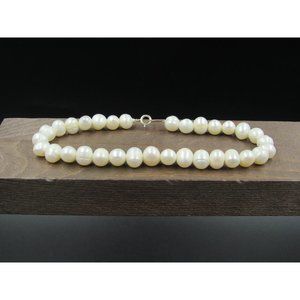 8" Sterling Silver Simple Genuine White Pearl Bracelet Vintage Elegant Beautiful